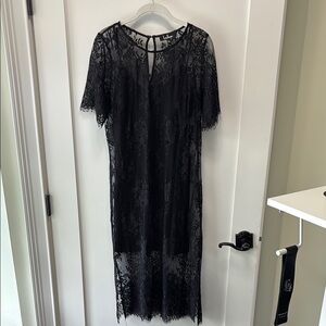 Lulu's Black Sheath Flutter Sleeve Midi Dress